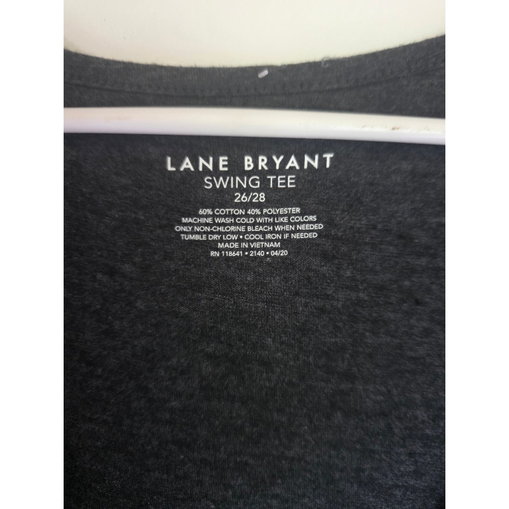 Lane Bryant Swing Tee Charcoal Gray Macrame Crochet Shoulder V-Neck Top 26/28 - Picture 5 of 6